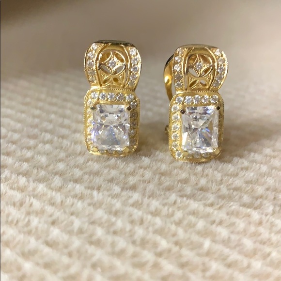 Saks Brand 14K Gold Earrings with CZ Crystals